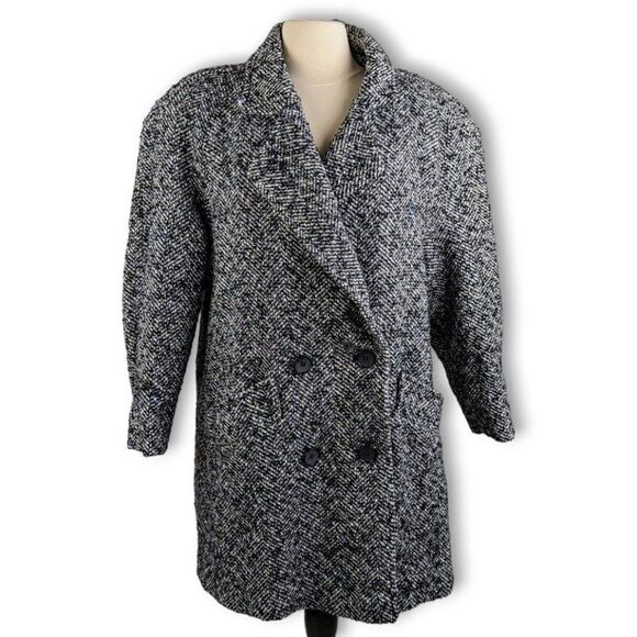 80s Gray Marled Wool Blend Overcoat Double Breasted ILGWU Vintage Size Medium - Picture 1 of 9